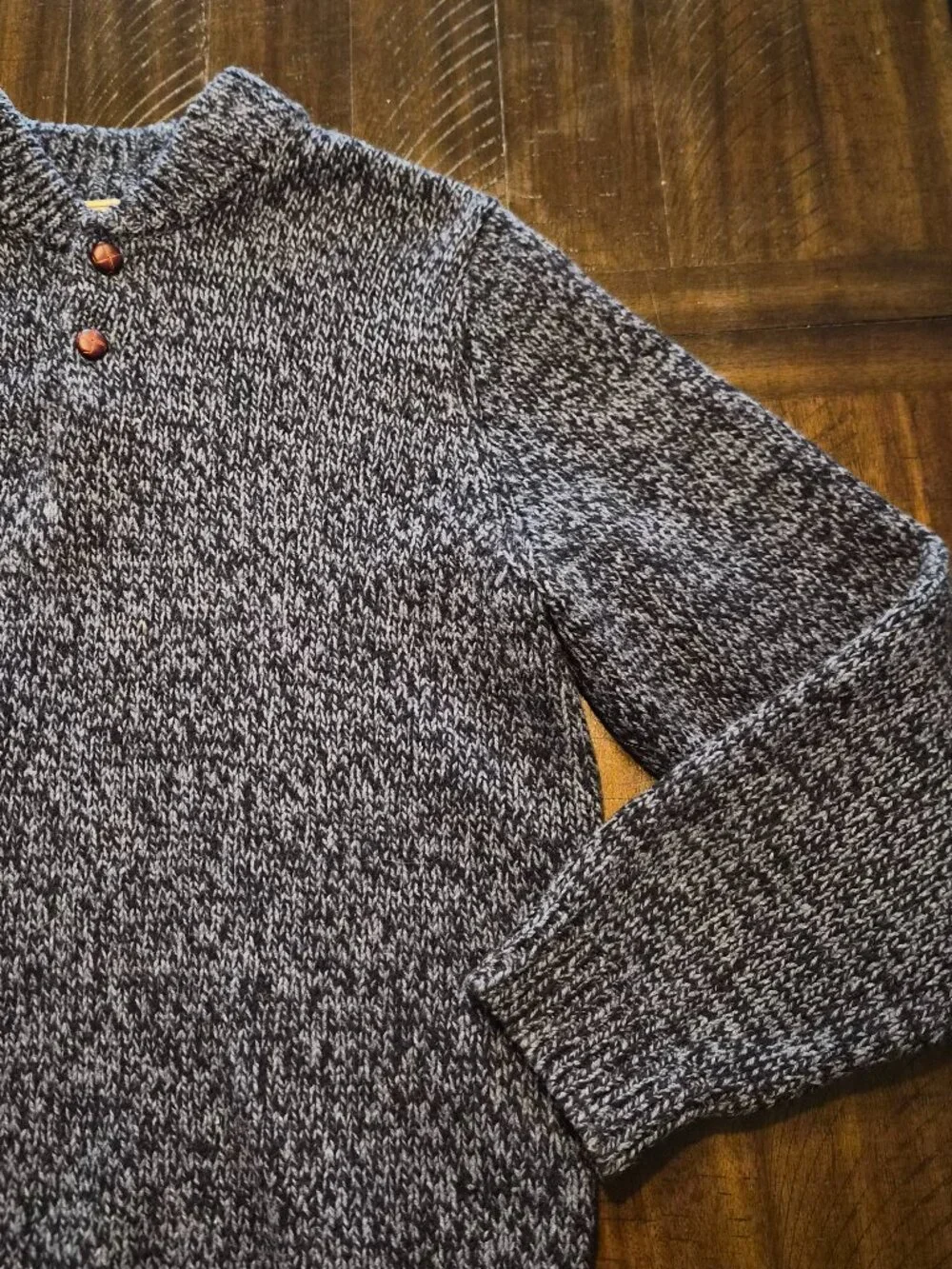 LL Bean Sweater Men's L Tall Marled 100% Lamb's Wool Henley Pullover Blue G799